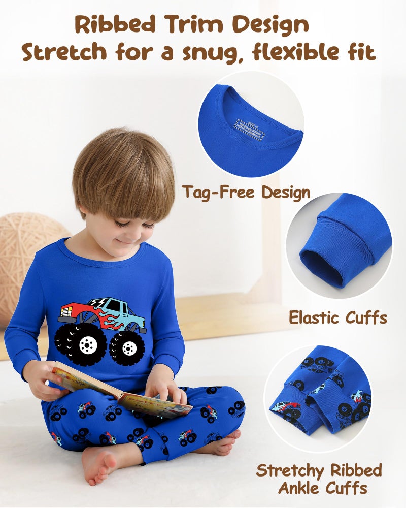 Mikrdoo Little Boys Pajamas Trendy Blue Truck PJs Sets 2 Piece Long Sleeve Snug Fit Cotton Sleepwear Size 5t - Image 4
