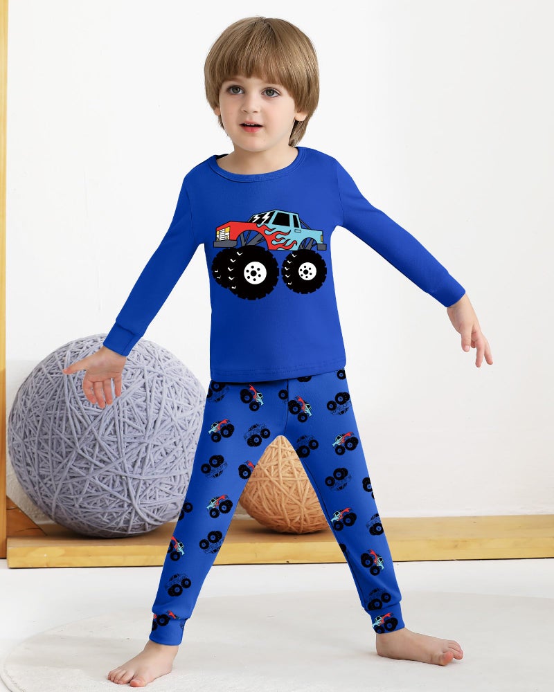 Mikrdoo Little Boys Pajamas Trendy Blue Truck PJs Sets 2 Piece Long Sleeve Snug Fit Cotton Sleepwear Size 5t - Image 2