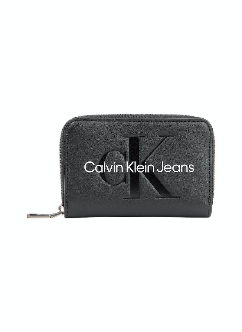 Calvin Klein Jeans - Women's RFID Logo Zip Around Wallet -  premium faux leather, Black - Image 1