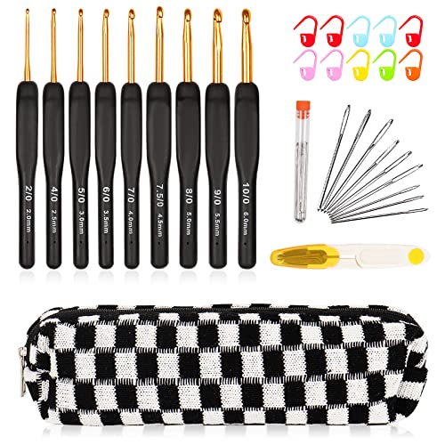Aeelike 31pcs Crochet Hook Set, Black Gold Crochet Hooks Ergonomic with Grips for Arthritic Hands, Crochets Needles Set with Knitting & Crochet Supplies, Ideal Gift for Crocheting Beginner Lover - Image 1
