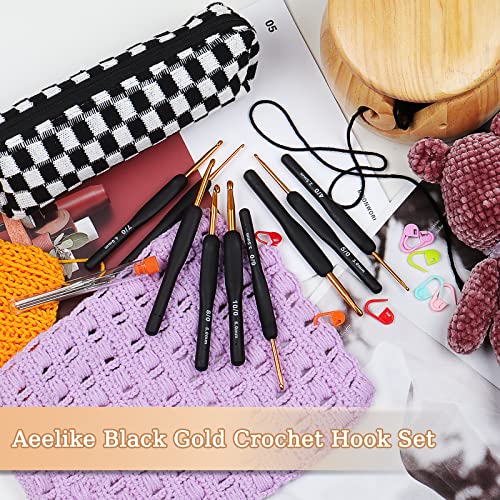 Aeelike 31pcs Crochet Hook Set, Black Gold Crochet Hooks Ergonomic with Grips for Arthritic Hands, Crochets Needles Set with Knitting & Crochet Supplies, Ideal Gift for Crocheting Beginner Lover - Image 2