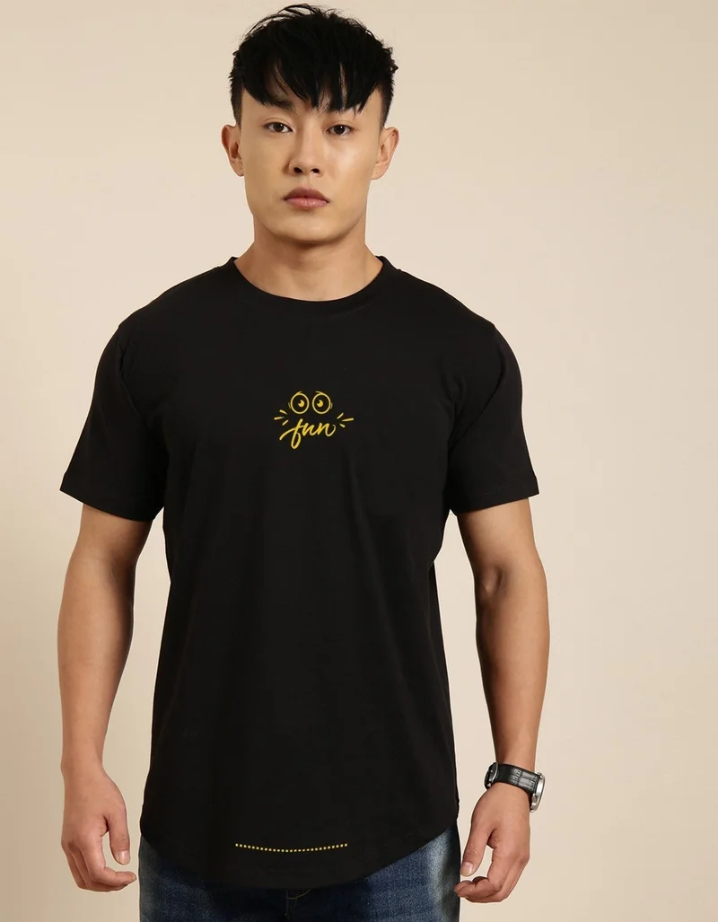 Joven Black Printed Oversize T-Shirt for Men