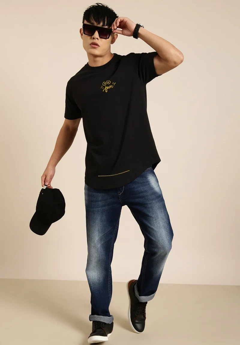 Joven  Black Printed Oversize T-Shirt for Men  | Best Price UAE
