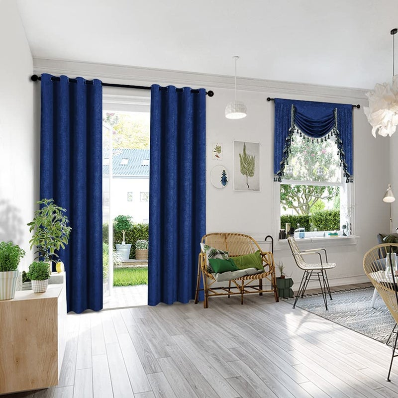 ELKCA Double-Sided Chenille Window Curtains Valance for Living Room Royal Blue Waterfall Valance for Bedroom Rod Pocket (W39inch  1 Panel) - Image 2