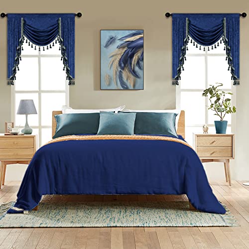ELKCA Double-Sided Chenille Window Curtains Valance for Living Room Royal Blue Waterfall Valance for Bedroom Rod Pocket (W39inch  1 Panel) - Image 3