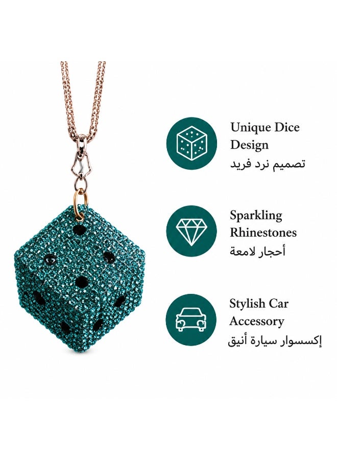Via Saffi Rhinestone Dice Car Mirror Pendant, Sparkling Lucky Dice Rear View Mirror Hanging Decoration, Stylish Car Interior Accessories Ornament - Image 3