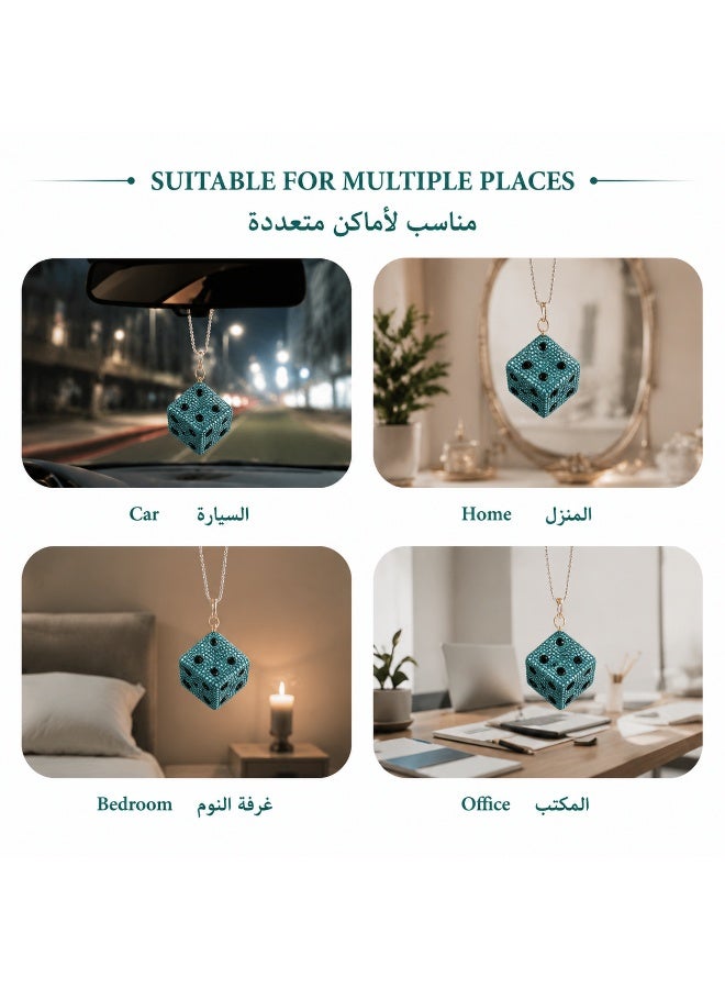 Via Saffi Rhinestone Dice Car Mirror Pendant, Sparkling Lucky Dice Rear View Mirror Hanging Decoration, Stylish Car Interior Accessories Ornament - Image 2