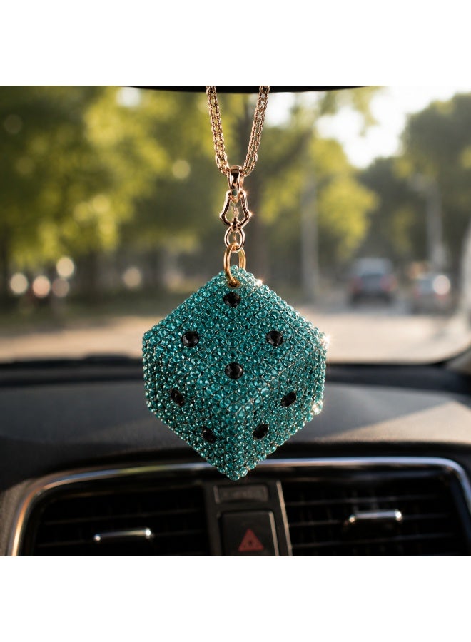 Via Saffi Rhinestone Dice Car Mirror Pendant, Sparkling Lucky Dice Rear View Mirror Hanging Decoration, Stylish Car Interior Accessories Ornament - Image 1