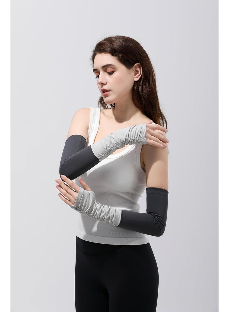 SYOSI 2 Pairs Sun UV Protection Cooling Arm Sleeves Men Women Arm Cooling Sleeve Long Driving Sumer Gloves Anti Slip Sunblock Cycling Sleeve - Image 3