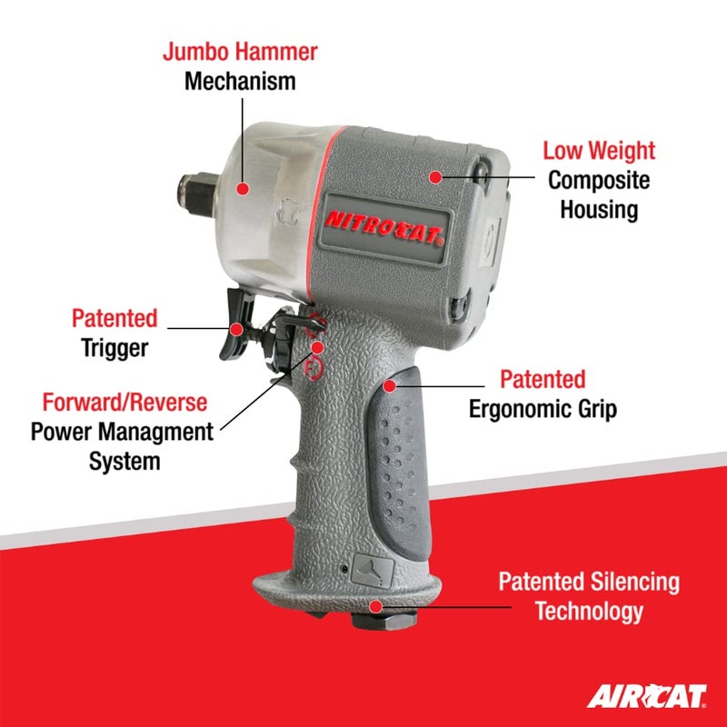 AIRCAT Pneumatic Tools 1056-XL 1/2-Inch NITROCAT Composite Compact Impact Wrench : Low Weight Power Impact Wrench : Tool for Automotive Improvement & Maintenance - Image 2
