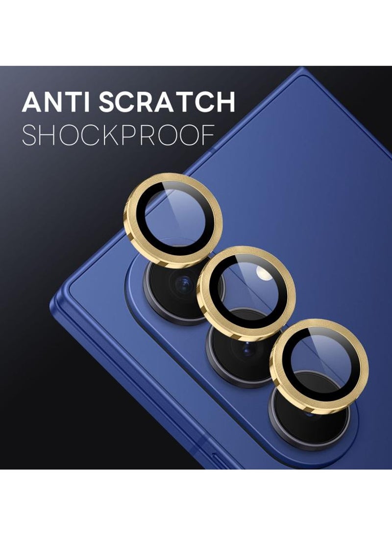 دبليو تيك حماية عدسة الكاميرا من زجاج مقسى مع حلقة من سبائك البريميوم لجهاز سامسونج جالكسي زد فولد7 5G 2025 (MLGICR) - شفاف/ذهبي - Image 2