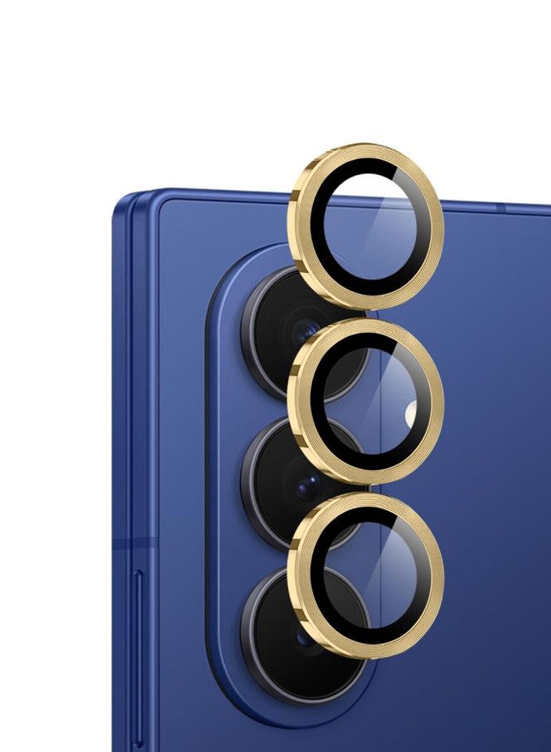 دبليو تيك حماية عدسة الكاميرا من زجاج مقسى مع حلقة من سبائك البريميوم لجهاز سامسونج جالكسي زد فولد7 5G 2025 (MLGICR) - شفاف/ذهبي - Image 1