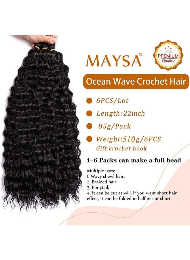 MAYSA Ocean Wave Crochet Hair 22Inch Soft Synthetic Wave Crochet Hair Curly Crochet Hair Extensions 6Packs 1B Natural Black - Image 2