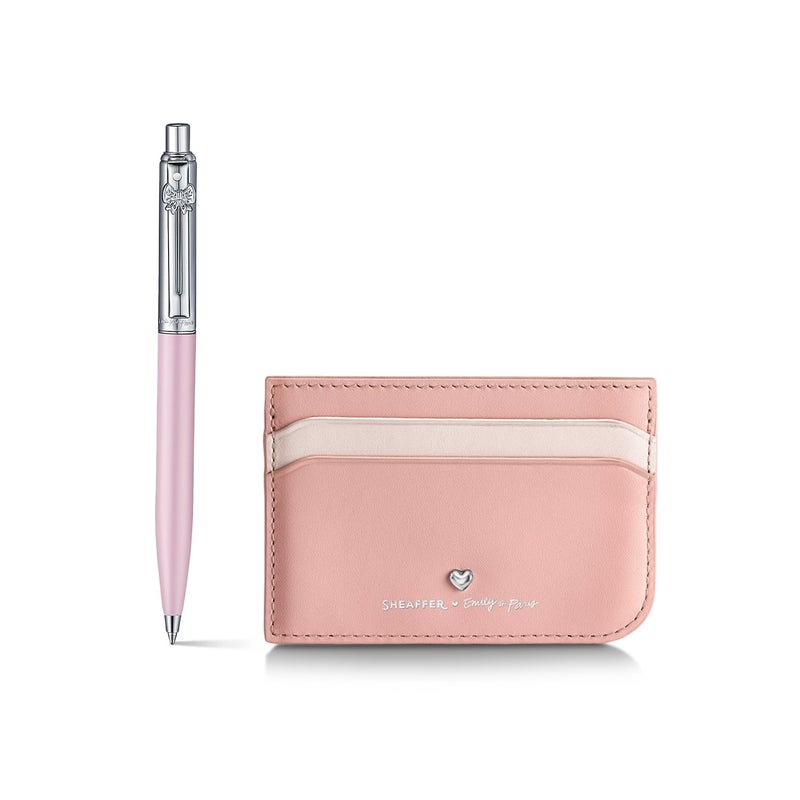 Sheaffer Gift Set - Eip Sentinel 321 Pink Matte Finish Ballpoint Pen With Chrome Trims And Full-Grain Leather Credit Card Holder - Image 1