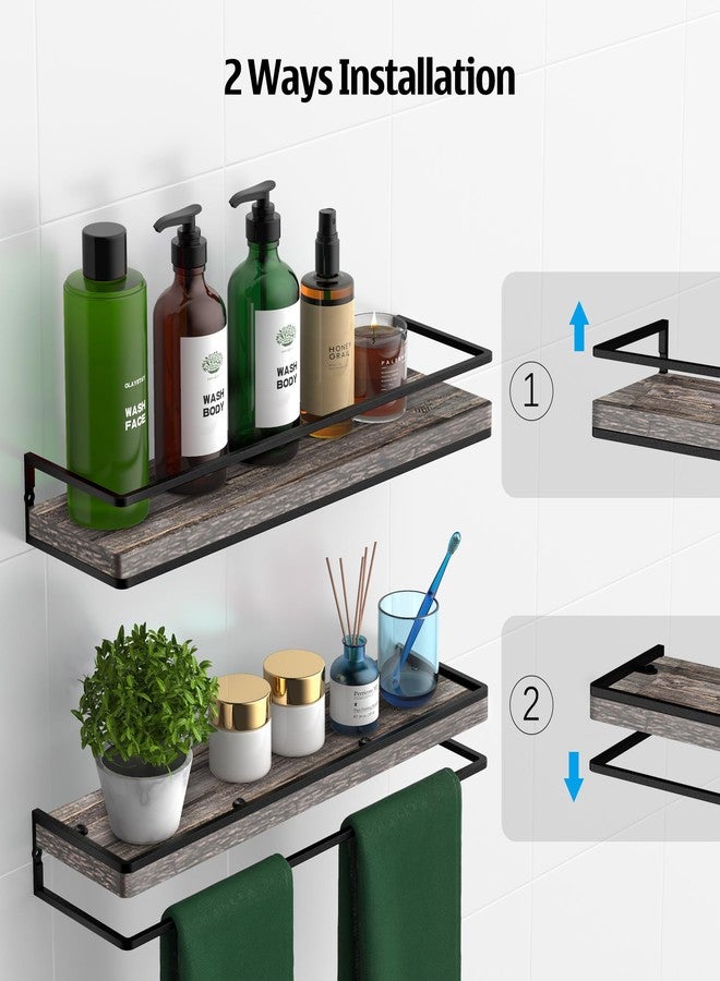 Meangood Floating Shelves Wall Mounted Set of 2, Rustic Wood Wall Storage Shelves for Bedroom,Living Room,Bathroom, Kitchen Pine - Image 5