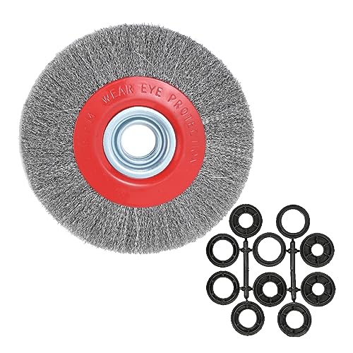 OSFTBVT 8in Bench Wire Wheel Brush for Bench Grinder Coarse Crimped Steel Wire 0.012" with 1/2" 5/8" 3/4" 7/8" 1"(5sets) Spacer Arbors - 1pack - Image 1