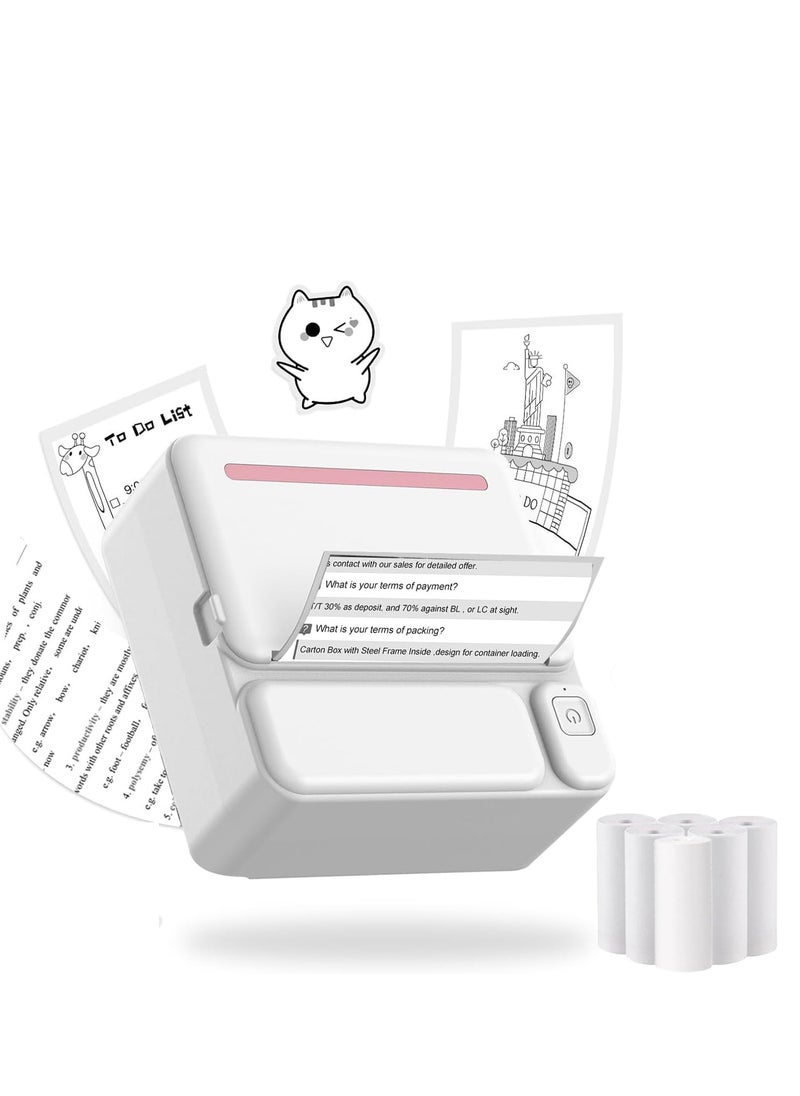 Generic Mini Thermal Printer Bluetooth Pocket Printer Portable Inkless Sticker Printer for Notes/Lists/Label/Memo/Scrapbook, Photos Compatible with iPhone iOS & Android or Tablet (with 6 Roll Paper)  - Image 1