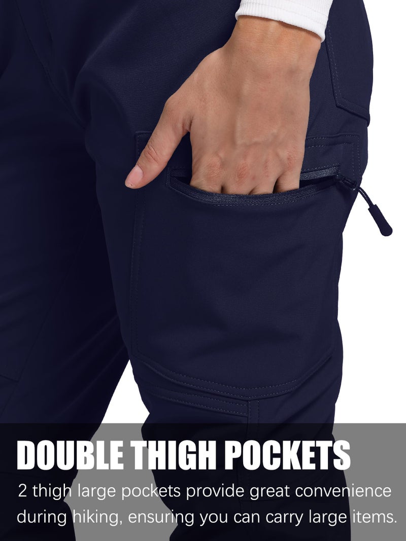 LINLANG EN Women's Fleece Lined Waterproof Hiking Pants Insulated Softshell Warm Outdoor Winter Snow Ski Pants Navy L - Image 4