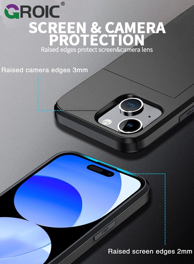 GROIC iPhone 15 Black Wallet Case with Card Holder, Heavy Duty Protective Dual Layer Slide Shockproof Hidden Card Slot Slim Case for Women Men - Image 5