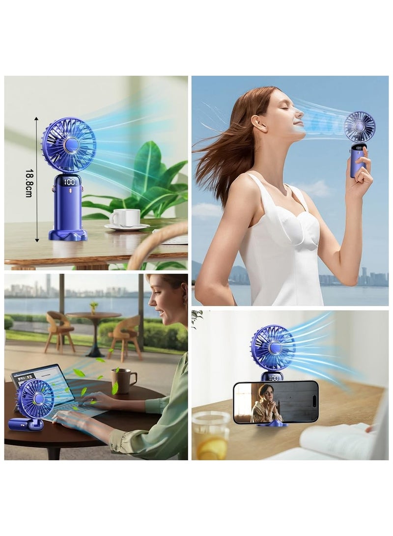 Fan Portable Handheld Fan, Personal Fans with Base, LED Digital Display, 5 Speeds, 90° Ajustable, Rechargeable Mini Fan for Outdoor Indoor, Home, Office, Travel - Purple - Image 3