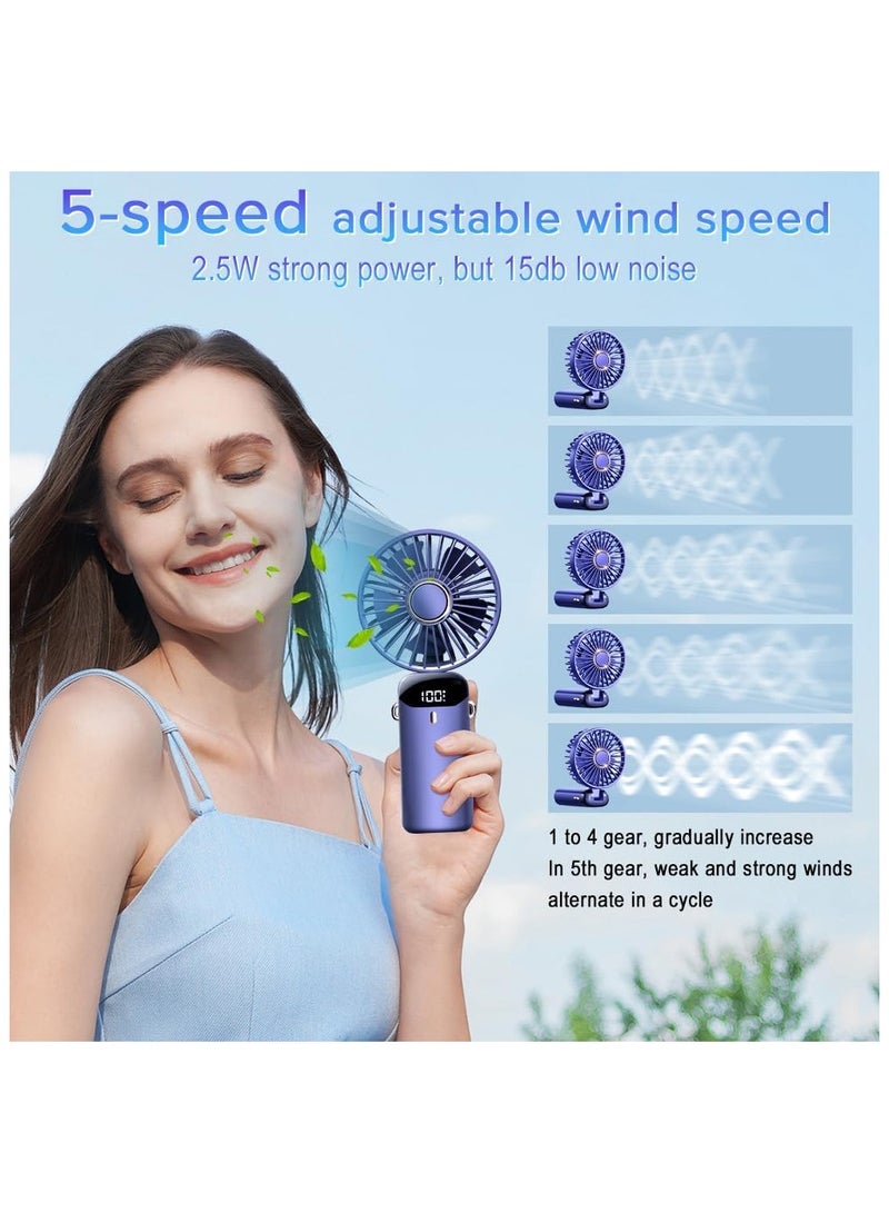 Fan Portable Handheld Fan, Personal Fans with Base, LED Digital Display, 5 Speeds, 90° Ajustable, Rechargeable Mini Fan for Outdoor Indoor, Home, Office, Travel - Purple - Image 4