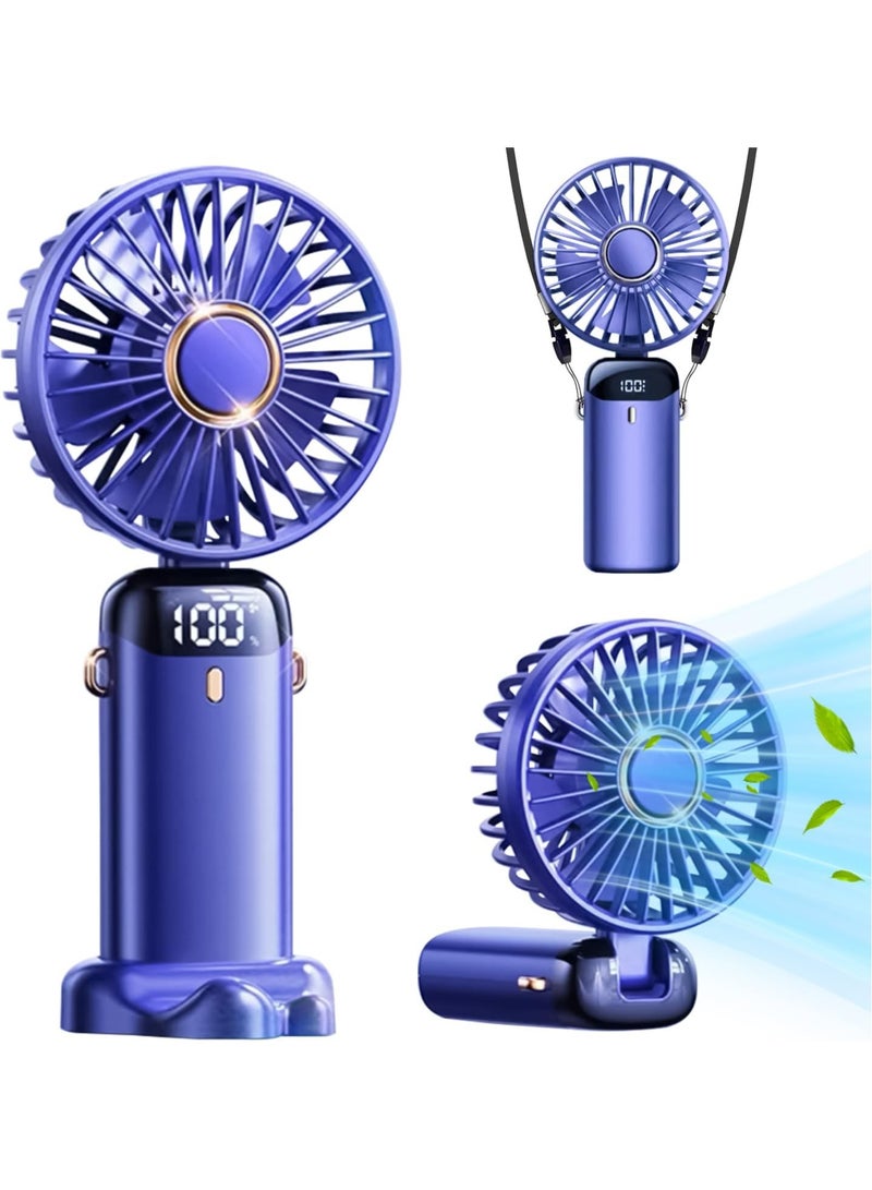 Fan Portable Handheld Fan, Personal Fans with Base, LED Digital Display, 5 Speeds, 90° Ajustable, Rechargeable Mini Fan for Outdoor Indoor, Home, Office, Travel - Purple - Image 1