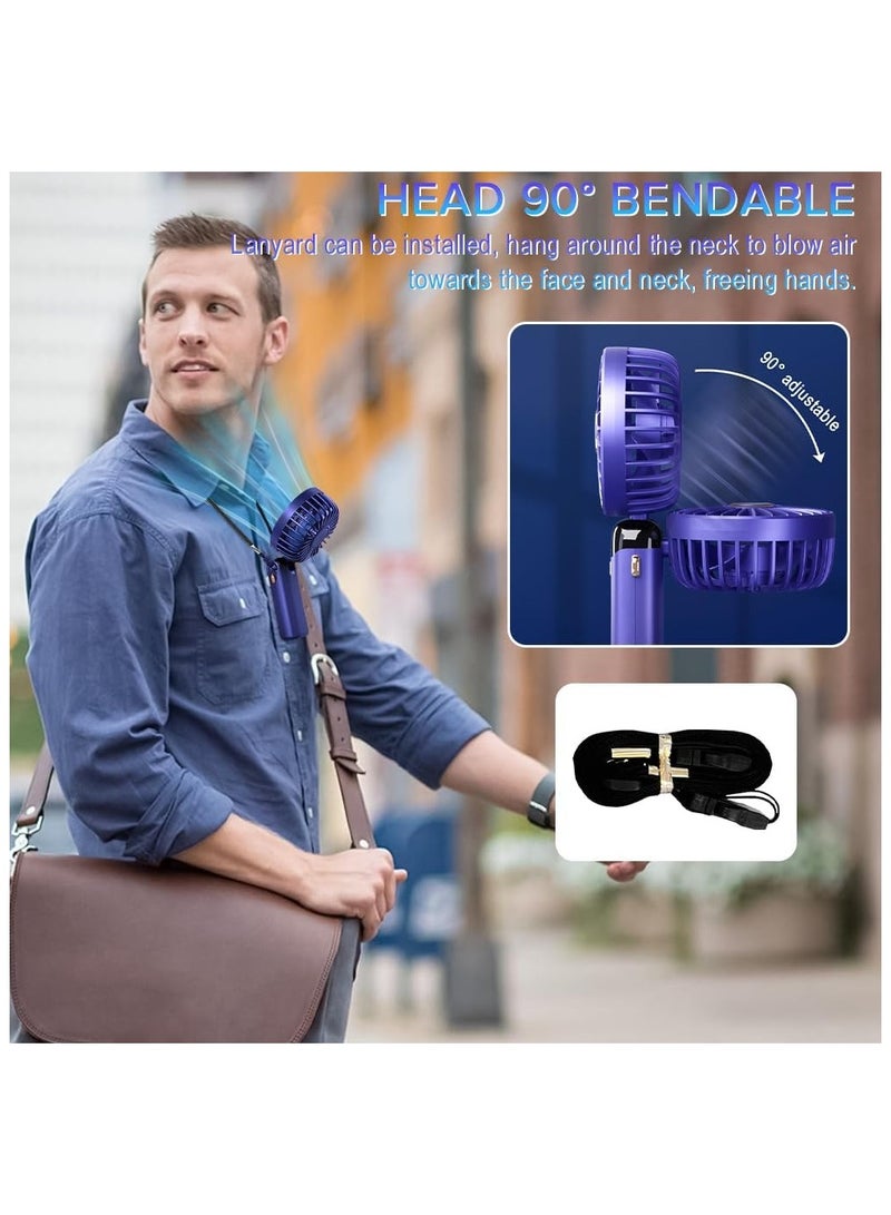 Fan Portable Handheld Fan, Personal Fans with Base, LED Digital Display, 5 Speeds, 90° Ajustable, Rechargeable Mini Fan for Outdoor Indoor, Home, Office, Travel - Purple - Image 2