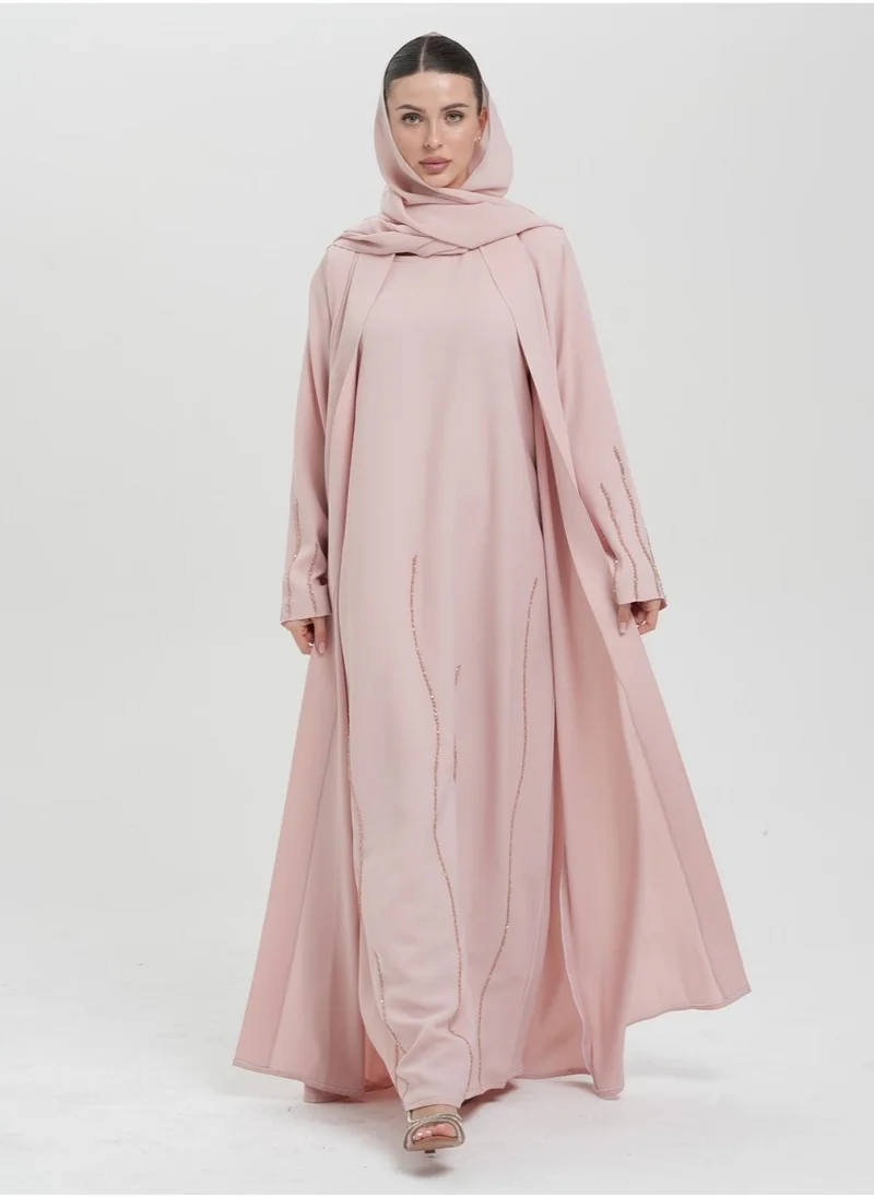 Meem by Mariyah Embellished front open abaya with inner