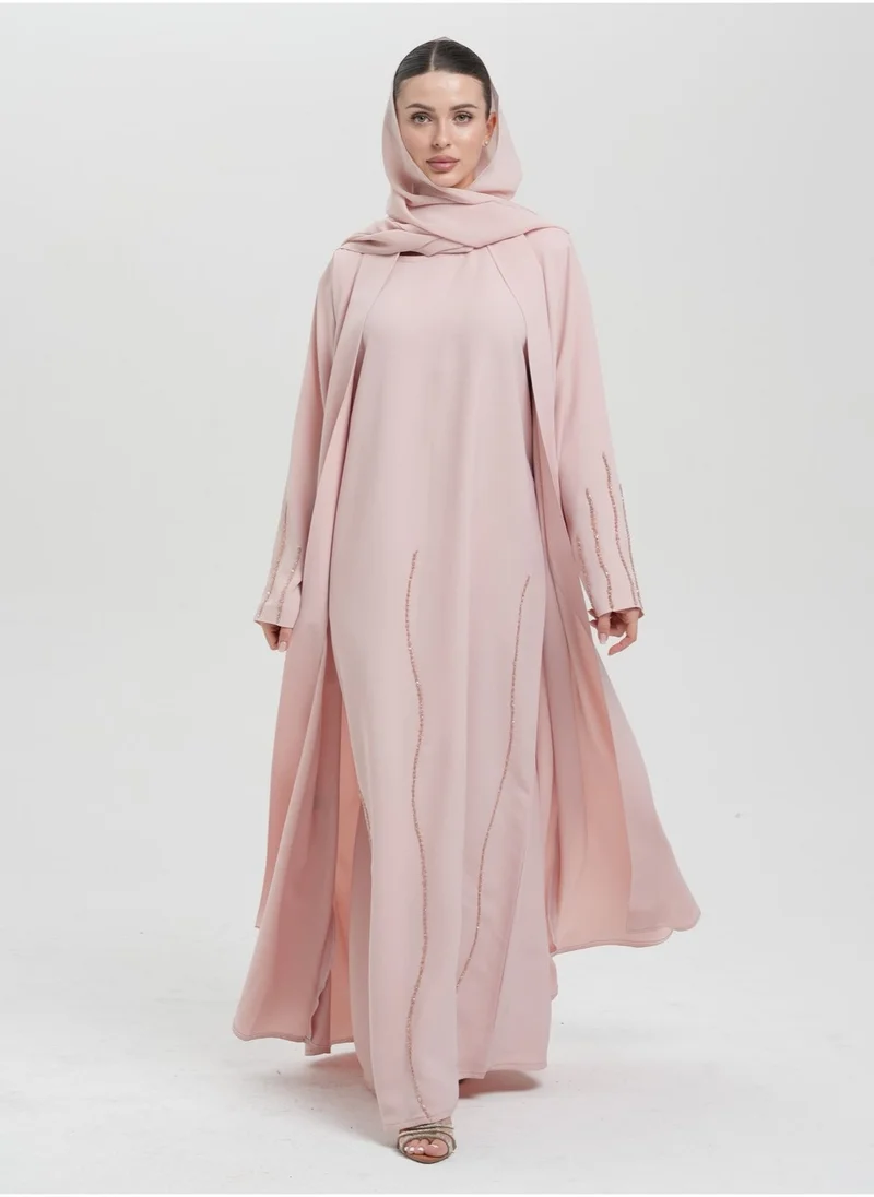 ميم باي ماريا Embellished front open abaya with inner