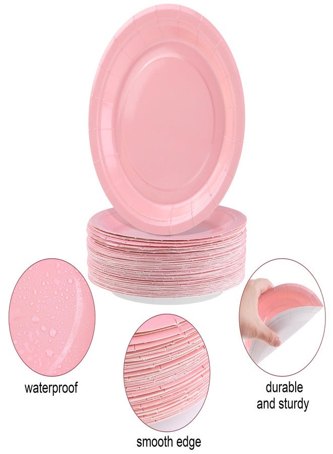 Breroa 72 Pieces Pink Paper Plates 7 Inch Bulk Paper Plates Disposable Round Dessert Plate Heavy Duty Solid Color Plate Table Decors Party Supply for Birthday Party, Dinner Table, Wedding - Image 3