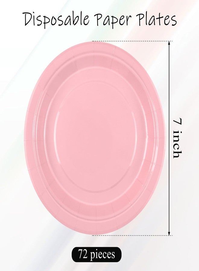 Breroa 72 Pieces Pink Paper Plates 7 Inch Bulk Paper Plates Disposable Round Dessert Plate Heavy Duty Solid Color Plate Table Decors Party Supply for Birthday Party, Dinner Table, Wedding - Image 2