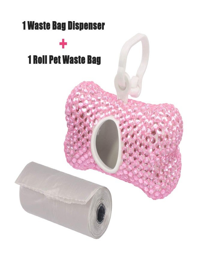Soleebee Bling Crystal Bone Shaped Pet Waste Bag Dispenser with 1 Roll Waste Bags (Pink) - Image 2
