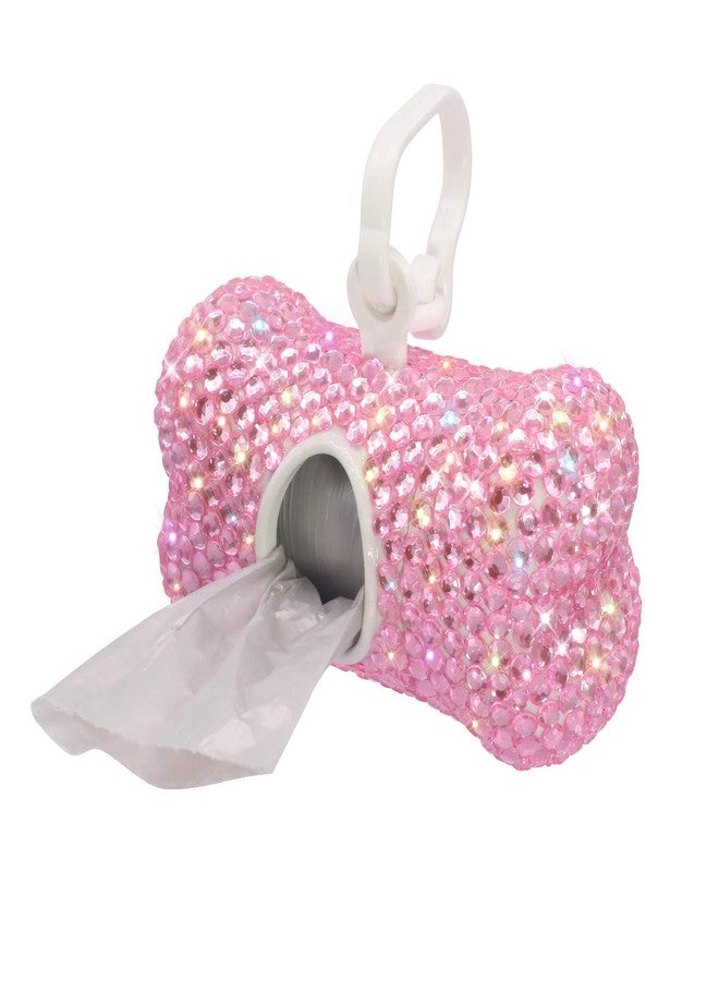 Soleebee Bling Crystal Bone Shaped Pet Waste Bag Dispenser with 1 Roll Waste Bags (Pink) - Image 1
