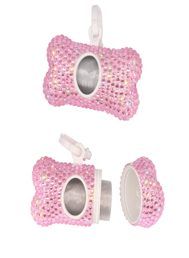 Soleebee Bling Crystal Bone Shaped Pet Waste Bag Dispenser with 1 Roll Waste Bags (Pink) - Image 4