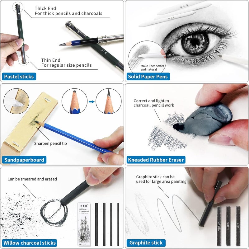 HB H & B 48 Professional Sketching Pencils and Drawing Kits, Including Sketching Pads, Graphite Pencils, Pencil Sharpener and Eraser, Artist's Art Supplies for Artists Beginner Adults - Image 4