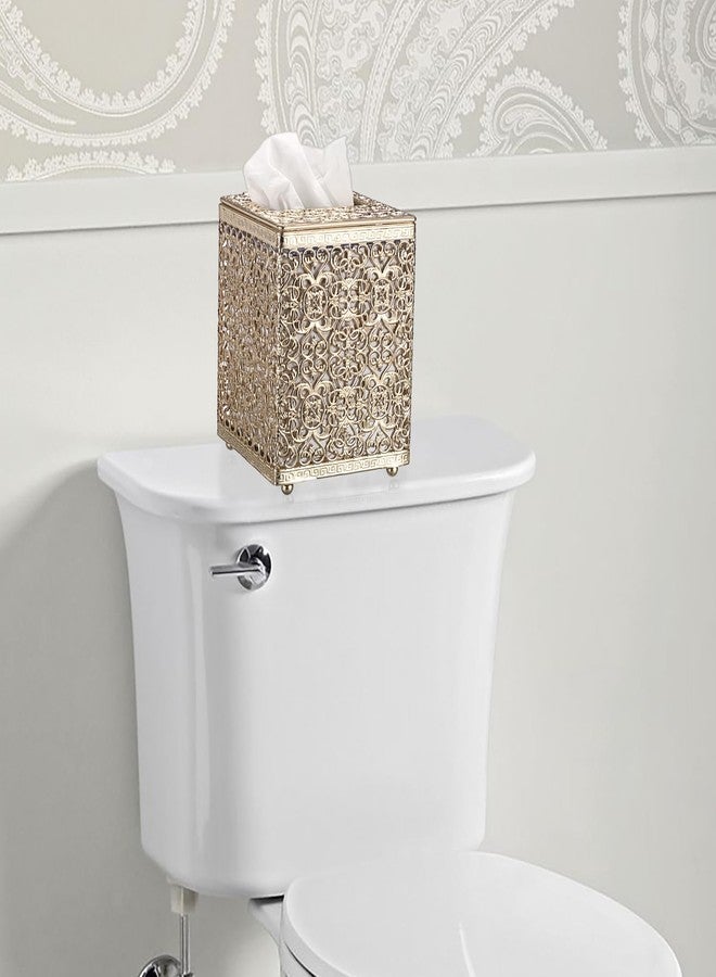 Sumnacon Tissue Box Cover Square Tissue Box with Lid, Metal Tissue Box Holder Stylish Tissue Cover Cube Tissue Box Cover for Bathroom Toilet Kitchen Table Desk Home Office, Gold - Image 3