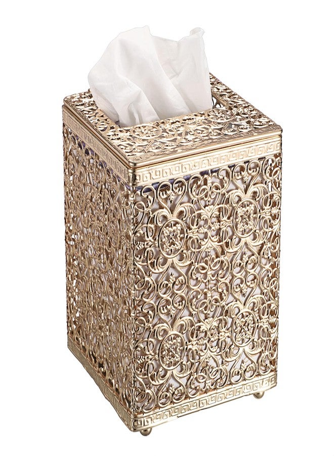 Sumnacon Tissue Box Cover Square Tissue Box with Lid, Metal Tissue Box Holder Stylish Tissue Cover Cube Tissue Box Cover for Bathroom Toilet Kitchen Table Desk Home Office, Gold - Image 1