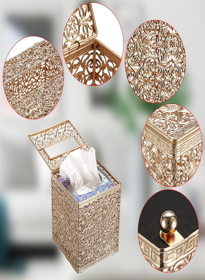 Sumnacon Tissue Box Cover Square Tissue Box with Lid, Metal Tissue Box Holder Stylish Tissue Cover Cube Tissue Box Cover for Bathroom Toilet Kitchen Table Desk Home Office, Gold - Image 4