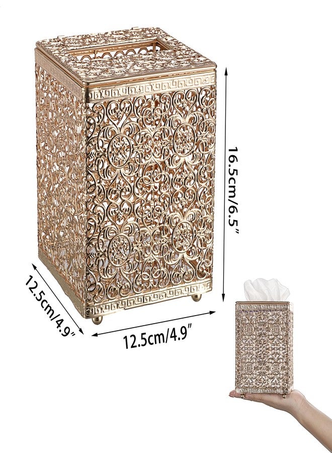 Sumnacon Tissue Box Cover Square Tissue Box with Lid, Metal Tissue Box Holder Stylish Tissue Cover Cube Tissue Box Cover for Bathroom Toilet Kitchen Table Desk Home Office, Gold - Image 5