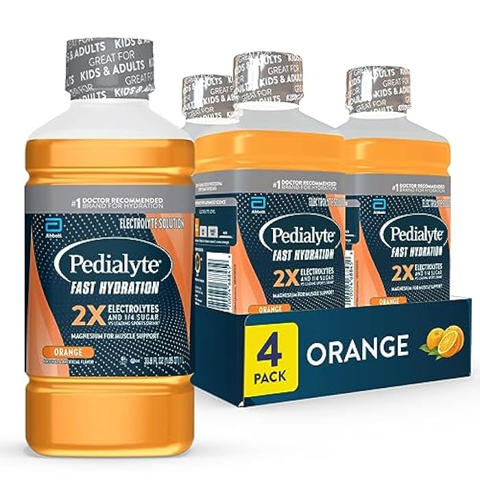 Pedialyte Fast Hydration Electrolyte Solution, Orange, Hydration Drink, 33.8 Fl Oz (Pack of 4) - Image 1