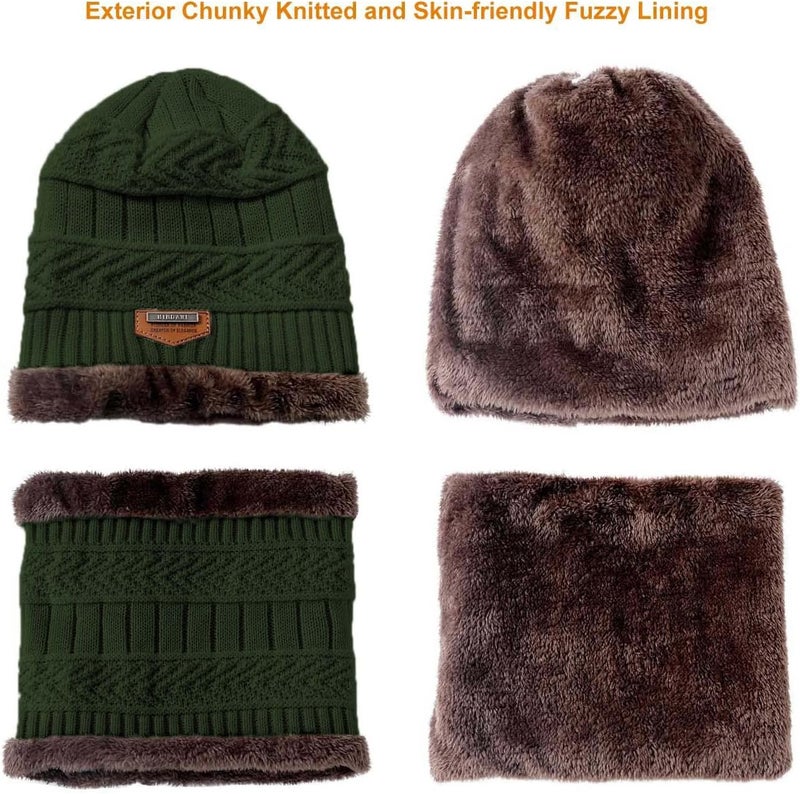 HINDAWI Winter Hat Scarf Gloves Slouchy Beanie Snow Knit Skull Cap Touch Screen Mittens Circle Scarves for Women Men - Image 3