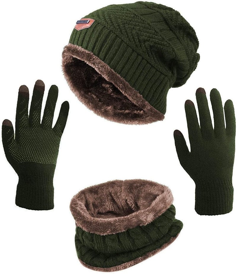HINDAWI Winter Hat Scarf Gloves Slouchy Beanie Snow Knit Skull Cap Touch Screen Mittens Circle Scarves for Women Men - Image 1
