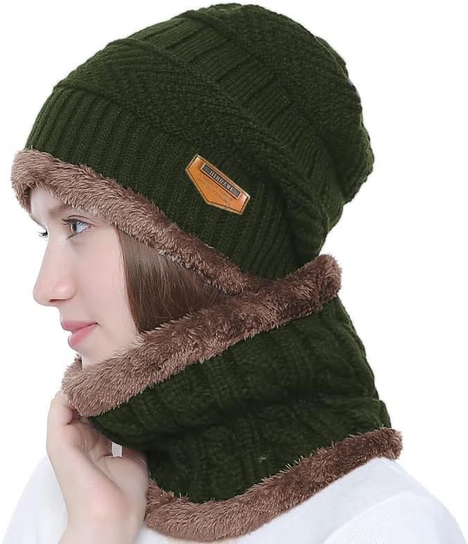 HINDAWI Winter Hat Scarf Gloves Slouchy Beanie Snow Knit Skull Cap Touch Screen Mittens Circle Scarves for Women Men - Image 2