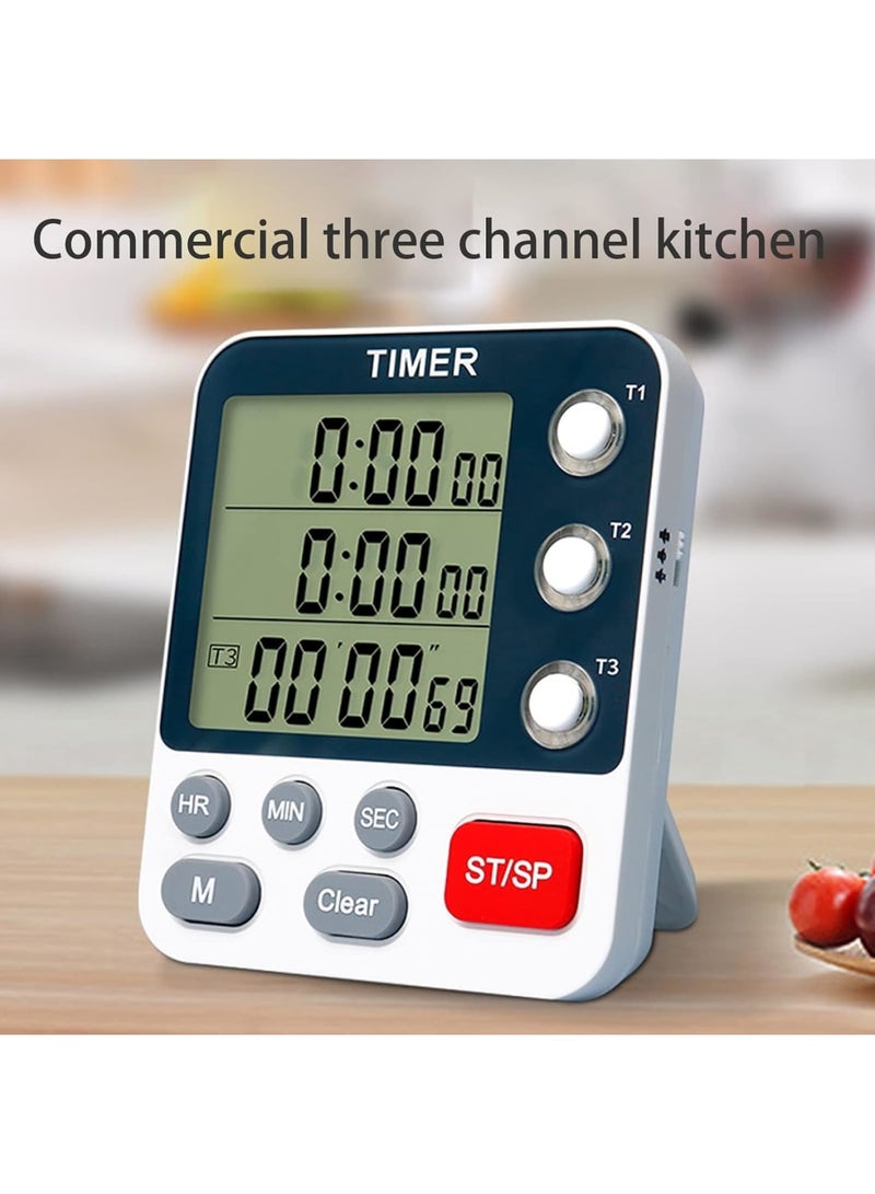 Excefore Digital Kitchen Timer Stopwatch Cooking Timers For Kitchen 3 Channels Timers Display Electronic Digital Countdown and Count up Loud Alarm With Time Memory Function Cooking Timer - Image 2