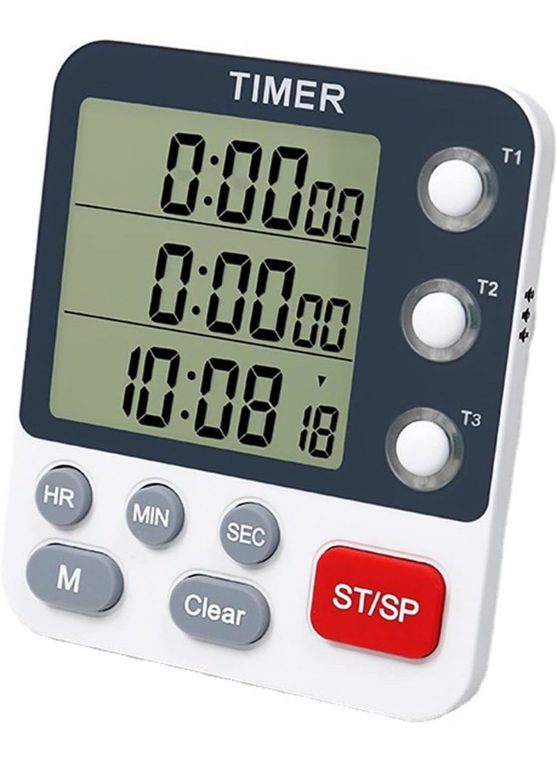 Excefore Digital Kitchen Timer Stopwatch Cooking Timers For Kitchen 3 Channels Timers Display Electronic Digital Countdown and Count up Loud Alarm With Time Memory Function Cooking Timer - Image 1