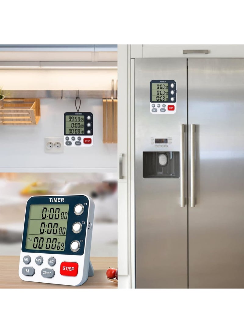 Excefore Digital Kitchen Timer Stopwatch Cooking Timers For Kitchen 3 Channels Timers Display Electronic Digital Countdown and Count up Loud Alarm With Time Memory Function Cooking Timer - Image 5