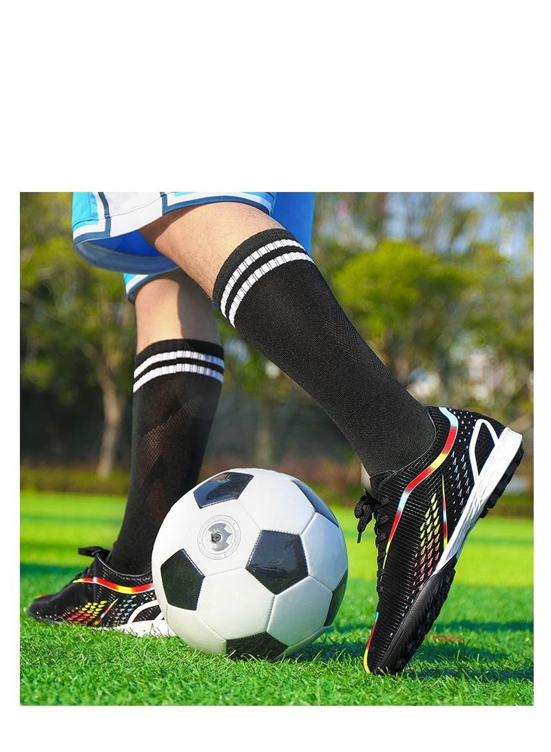 Loquat New World Cup Soccer Shoes Men's TF Broken Nails Long Nails Adult Lawn Student Competition Training Shoes Women Black  - Image 2