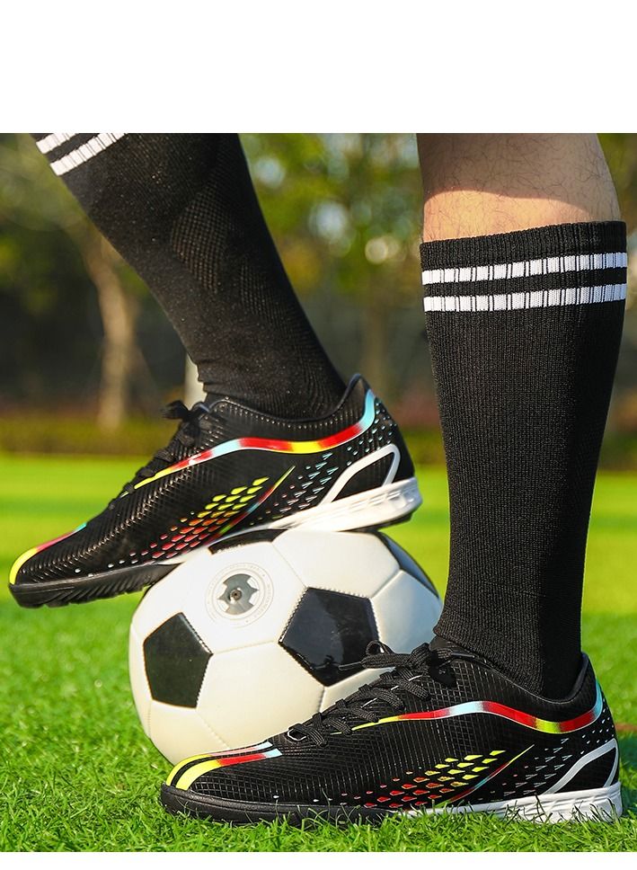 Loquat New World Cup Soccer Shoes Men's TF Broken Nails Long Nails Adult Lawn Student Competition Training Shoes Women Black  - Image 3