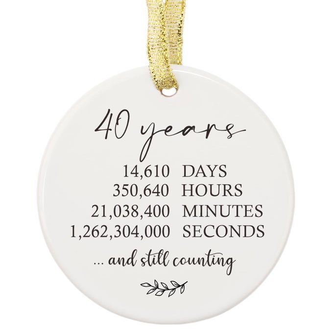 40th Anniversary Wedding Ornament Round Ceramic Keepsake Decor Gift for Couple Parent Women Wife Husband Christmas Tree Decoration