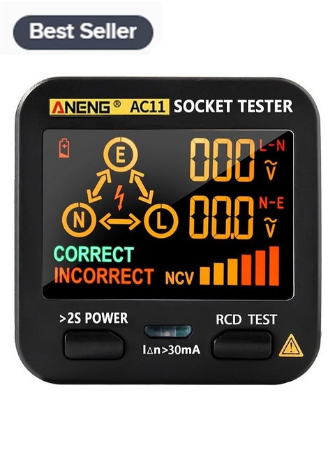 Outlet Tester EBTN LCD with Voltage Display, RCD Receptacle Socket Tester Circuit Analyzer, Polarity Detector Leakage Tester Electricity Line Fault Checker, 8 Visual Indications